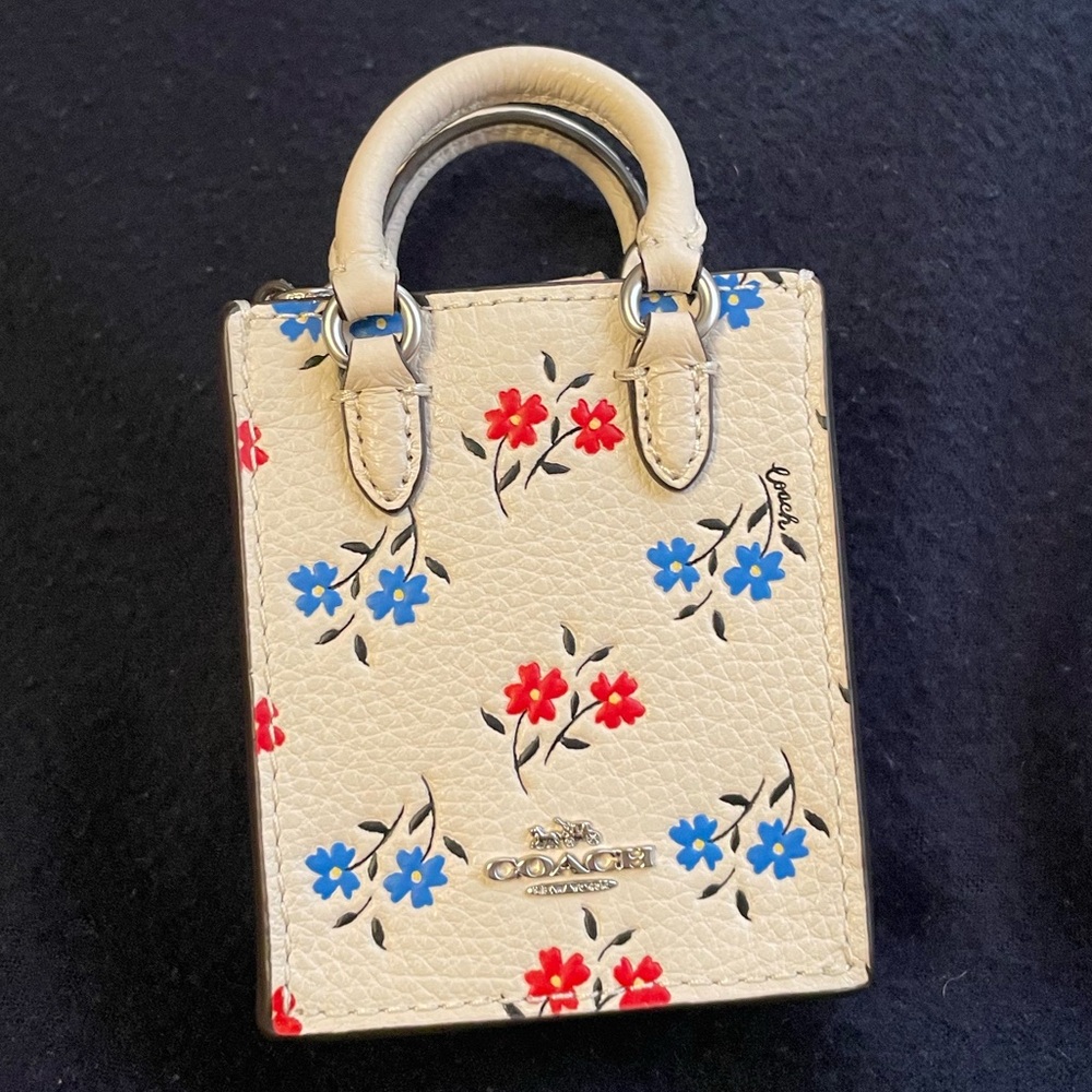 Coach Floral Mini North/South Tote Bag Charm/Key Chain, NWT